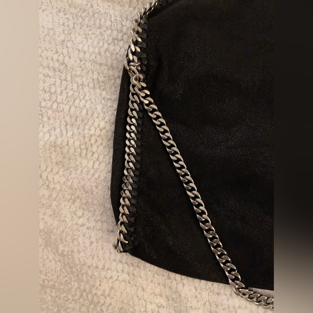 Stella McCartney Black Vegan Suede Fold Over Chain Shoulder Bag - Picture 2 of 11